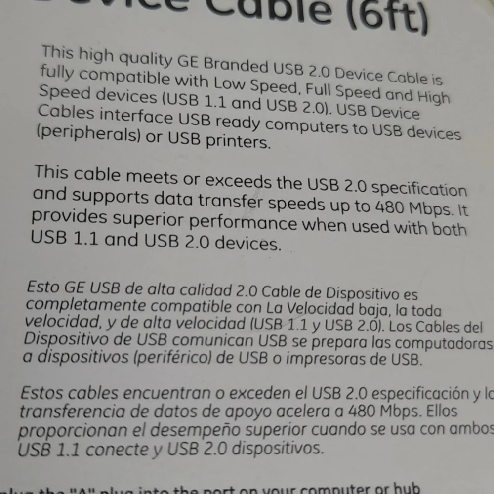 USB 2.0 DEVICE CABLE 6 FT